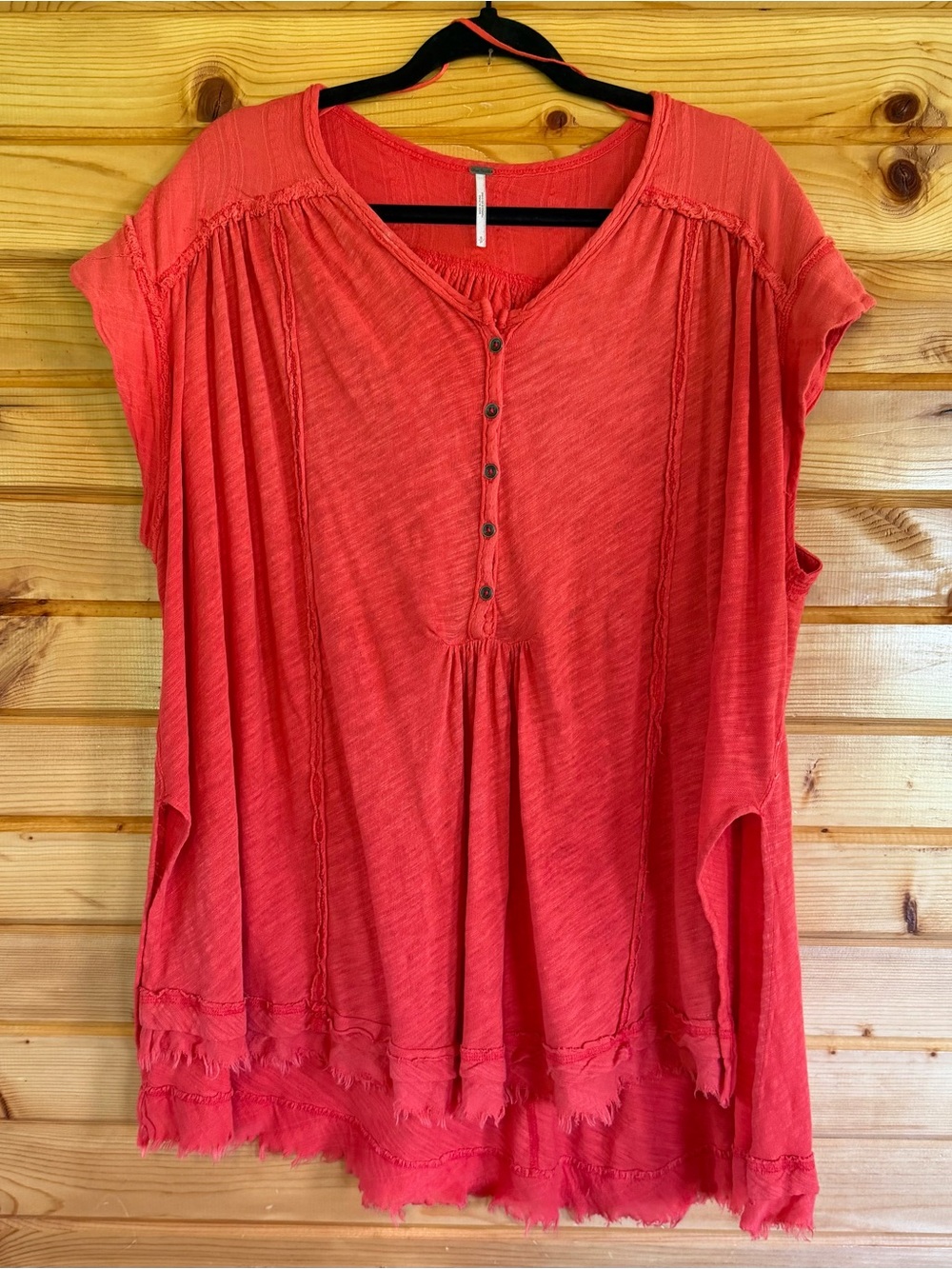 Free People Oversized Washed Red Orange Button-Front Tunic